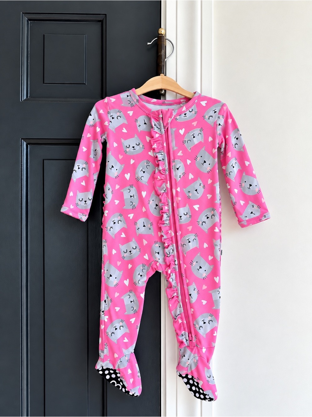 Little Bum Bums Pink Cat Bamboo Ruffle Footie Sleeper 0-3M Zippy